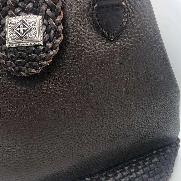 Brighton Brown Leather Lg Handbag Braided Handles - Picture 3 of 8